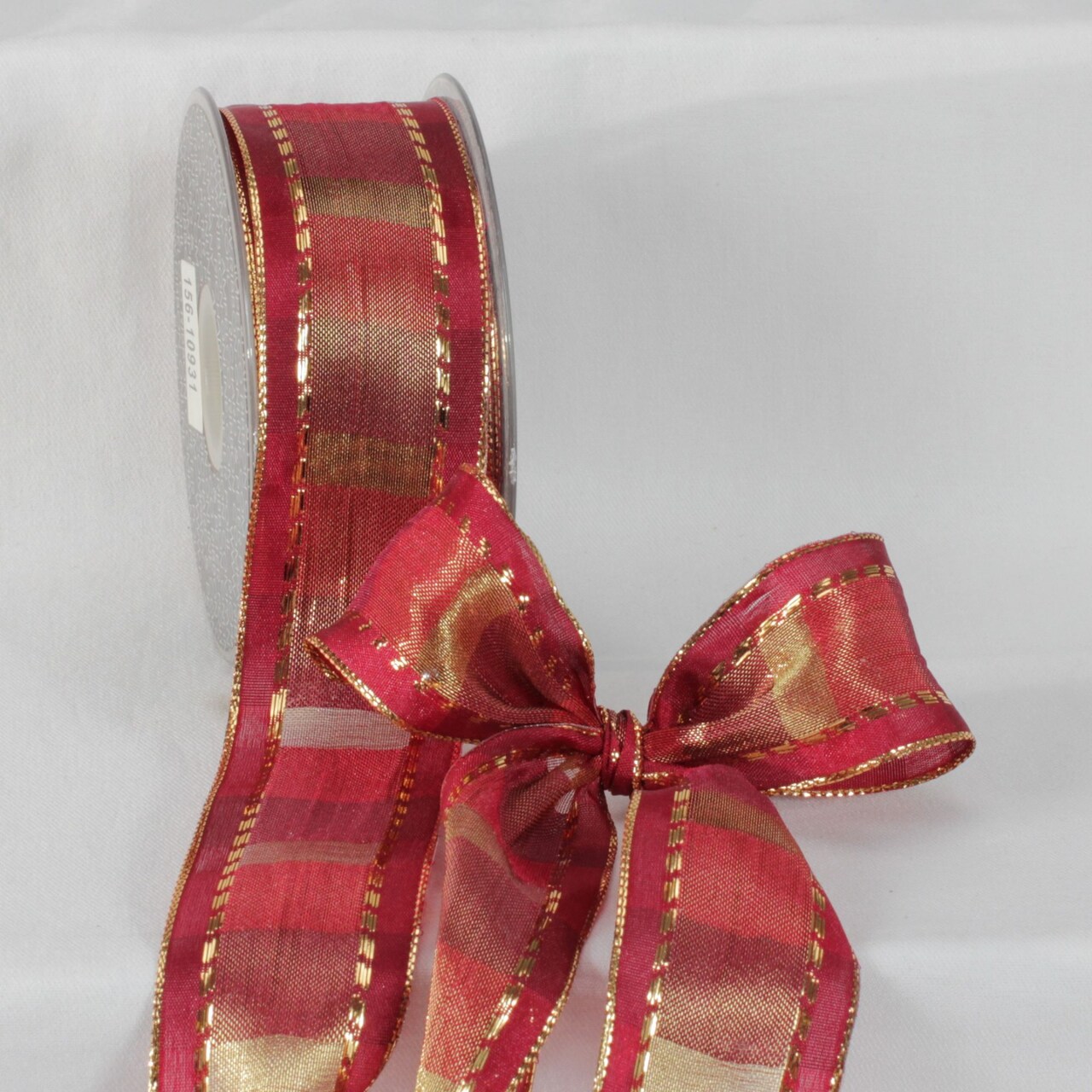 The Ribbon People Gold Colored and Burgundy Red Wired Woven Ribbon 1.5" x 27 Yards